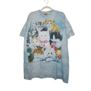 Vintage The Mountain Leather Tag Cats Tie Dye All Over Shirt Blue XL Nature
